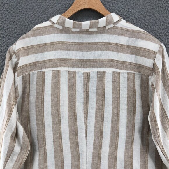 Chicos Blazer Womens 3 US 16 Ivory Striped Linen Pockets Button Up 3/4 Sleeve - Picture 4 of 11